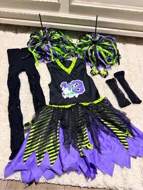 Purple & Lime Green Punk Cheer Kids Costume
